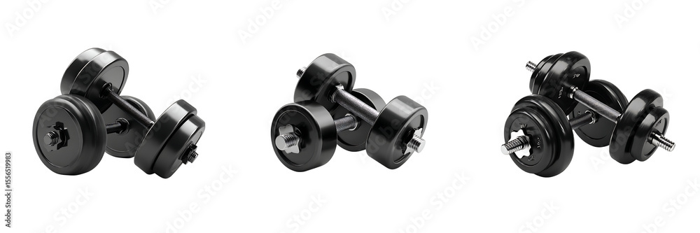Naklejka premium Black Dumbbells Set on Transparent Background