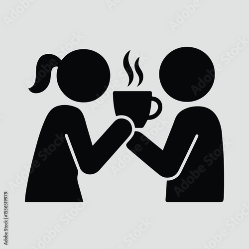 Silhouette couple drinking coffee together sharing a cup Vector illustration