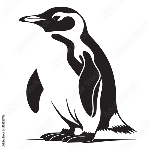 Stylized penguin standing tall isolated on white background
