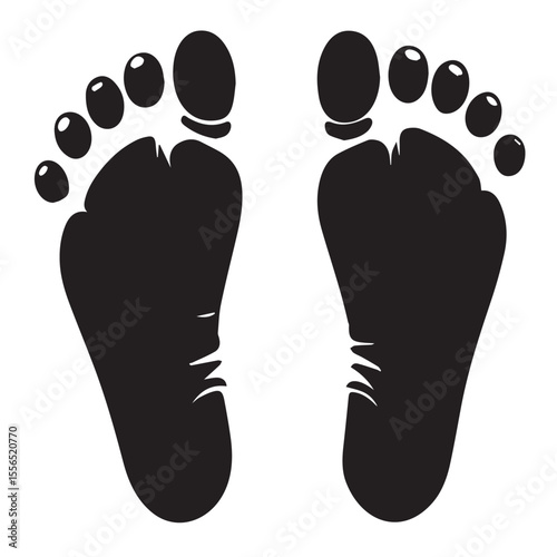 Footprints isolated on white background in black and white illustration