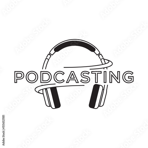 Podcasting headphones minimalist line art illustration for audio content creation and sharing