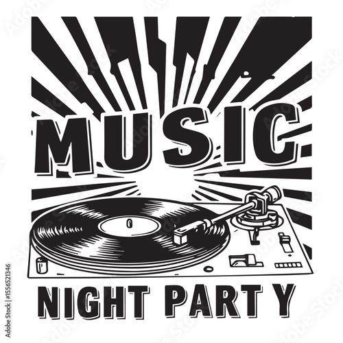 Vinyl record player illustration for night party music theme designs