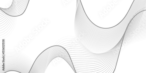 Elegant black gradient wave lines flowing smoothly on a white background. Modern abstract design ideal for sound waves, technology, communication, or futuristic creative visuals.