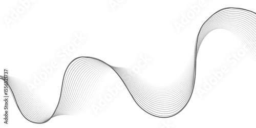 Elegant black gradient wave lines flowing smoothly on a white background. Modern abstract design ideal for sound waves, technology, communication, or futuristic creative visuals.