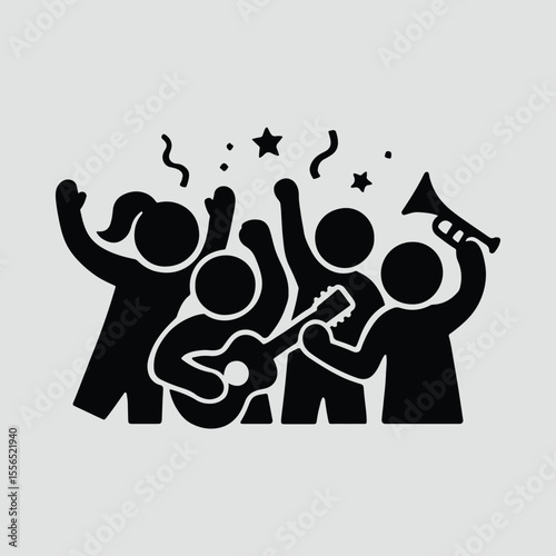 Silhouette group of people celebrating with music Vector illustration