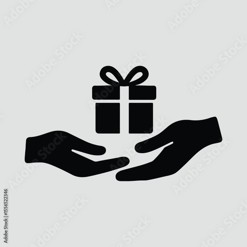 Silhouette hands holding present gift box minimal design vector illustration