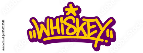 Graffiti tag of “Whiskey” in bold mature strokes with vintage vibes. Ideal for bar branding, strong drink visuals, and classic masculine themes.