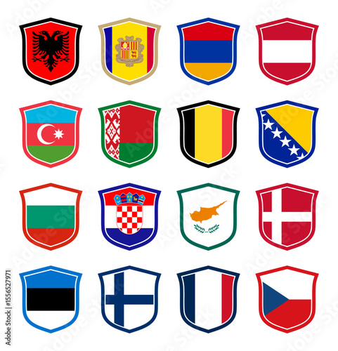 Flag of world nation in shield shape (europe 1)