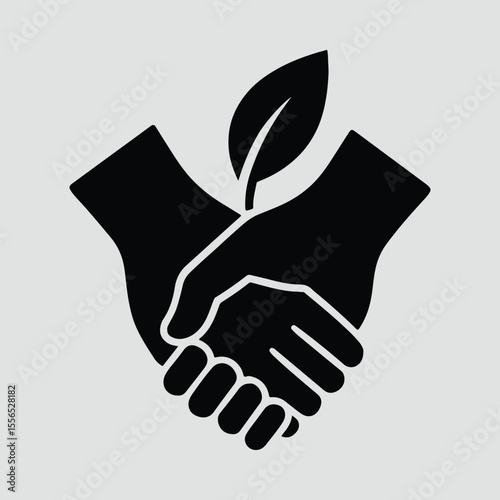 Silhouette handshake with leaf concept partnership or agreement Vector illustration