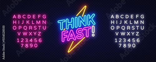 Wallpaper Mural Lightning bolt splits THINK FAST. in high-contrast neon shades of blue, pink, and yellow. Torontodigital.ca