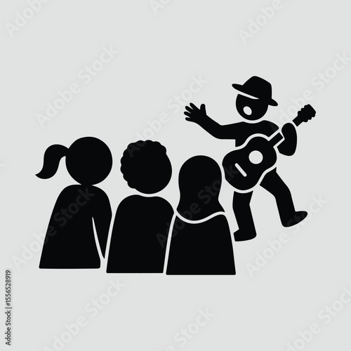 Silhouette musician performing guitar for audience vector illustration