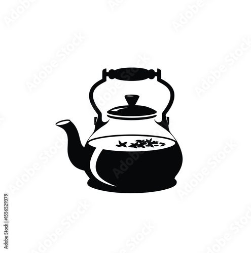 Tea kettle vector in black color with white background.