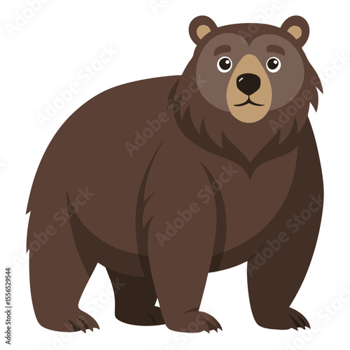 Cute cartoon grizzly bear. Suitable for educational poster, logo, children's books and  encyclopedias. Isolated vector illustration on white background. Side view.