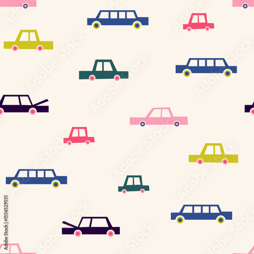 Retro Pop Cars Seamless Pattern – Colorful 80s Style Car Print for Kids & Summer Designs (AI) 