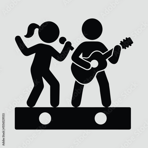 Silhouette of musicians on stage performing music Vector illustration