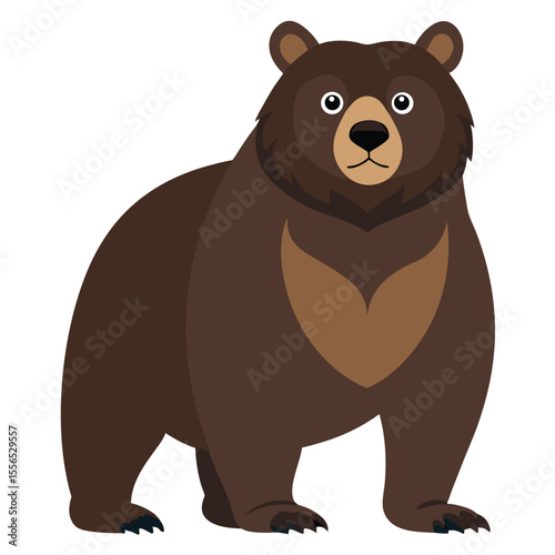 Cute cartoon grizzly bear. Suitable for educational poster, logo, children's books and  encyclopedias. Isolated vector illustration on white background. Side view.
