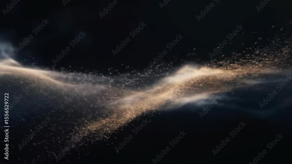 Abstract dark wave with glowing particles and smoky light effects