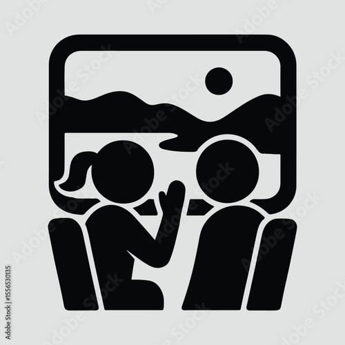 Silhouette passengers enjoying scenic train travel journey Vector illustration