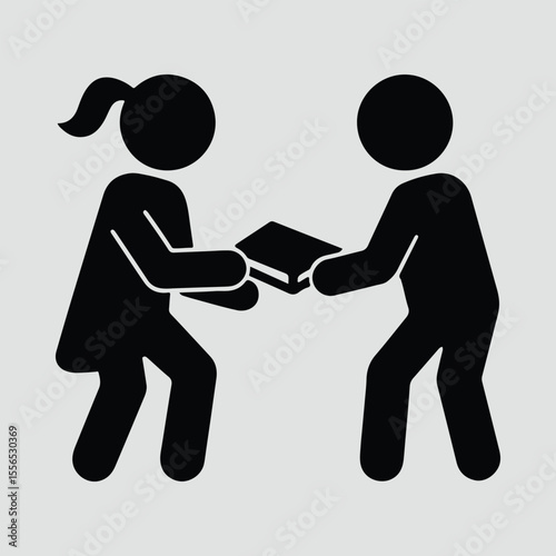 Silhouette People exchanging book education learning knowledge reading Vector illustration
