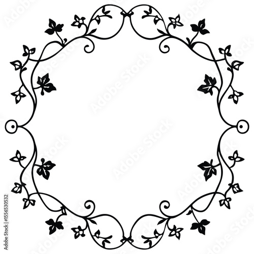 Black Ornamental Floral Frame Curled Ivy Vines Leaves Design Element vector