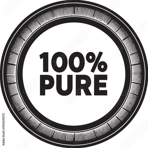 100% Pure: Close-up of a minimalist black and white logo design, clean and modern aesthetic, conveying purity and authenticity. vector illustration 