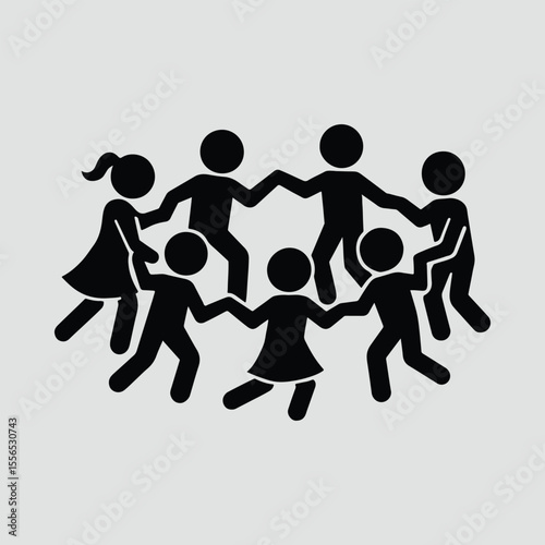 Silhouette people holding hands together unity cooperation circle dance Vector illustration