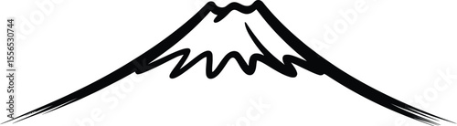 A minimalist black and white drawing of a mountain peak with jagged edges on a white background plain