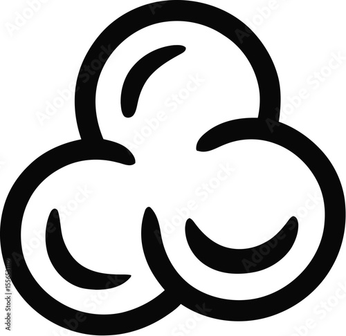 A simple black line drawing of three connected circular shapes on a plain white background surface