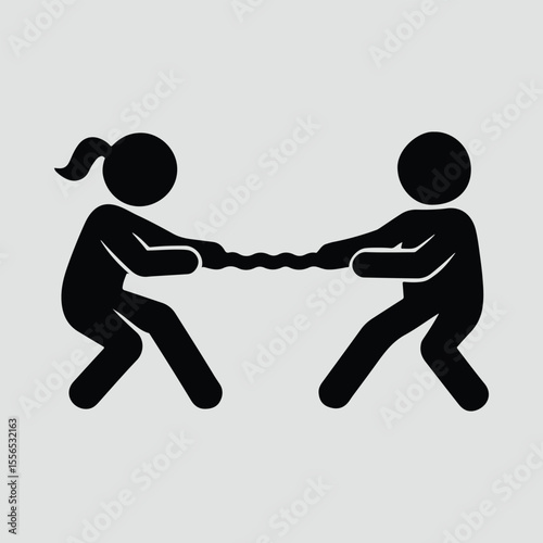 Silhouette tug of war between girl and boy Vector illustration