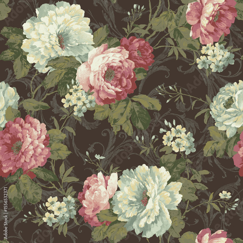 Fotografie Romantic floral with peonies and scrolls