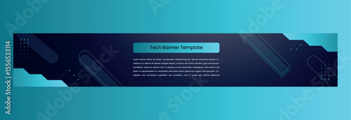 futuristic hi-tech banner template. gradient blue background vector design elements. horizontal banner