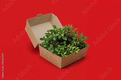Takeout Box Full of Fresh Greens