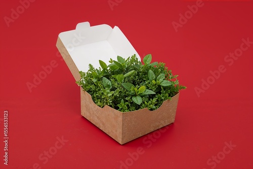 Takeout Box Full of Fresh Greens