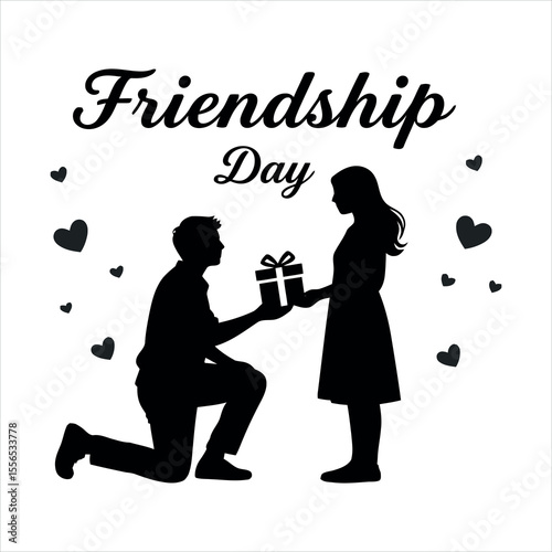 Silhouette of Man Giving Gift to Woman on Friendship Day