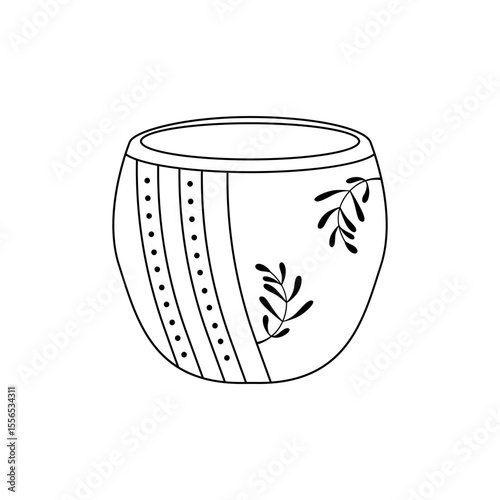 Striped Botanical Ceramic Pot Design