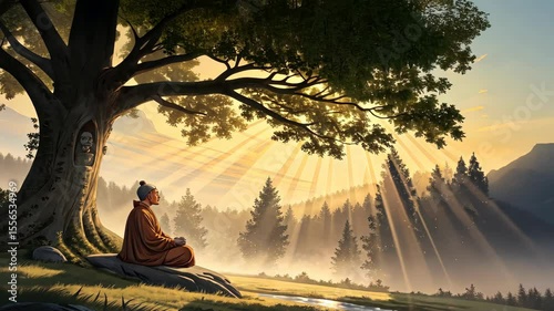 Person Meditating Under Tree in Field on Guru Purnima