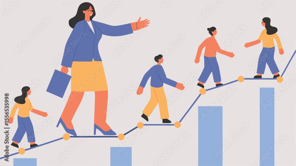 Fototapeta premium Businesswoman Leading Her Team Across A Bridge Mad