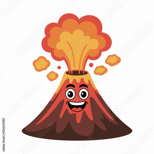 Cute Cartoon Volcano Erupting with Lava and Smoke