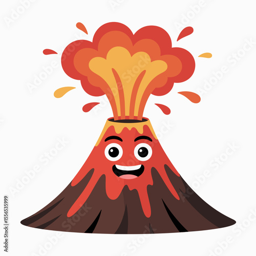 Cute Cartoon Volcano Erupting with Lava and Smoke