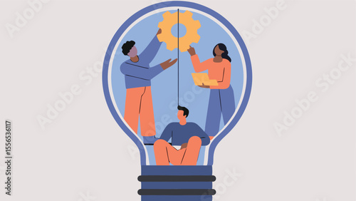 Isometric Giant Lightbulb With Team Members Workin