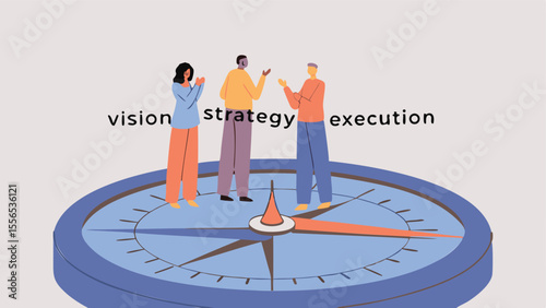 People Standing On A Compass With Vision Strat