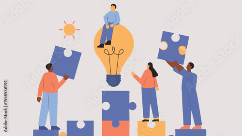 Team Of Five Professionals Brainstorming Around A
