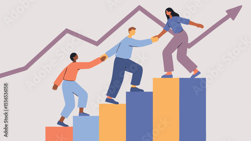 Three Diverse Business People Climbing Colorful 3D
