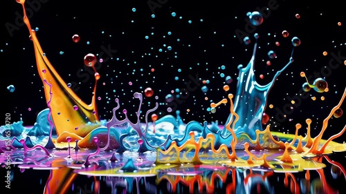 Vivid color water drop hitting water to create a splash