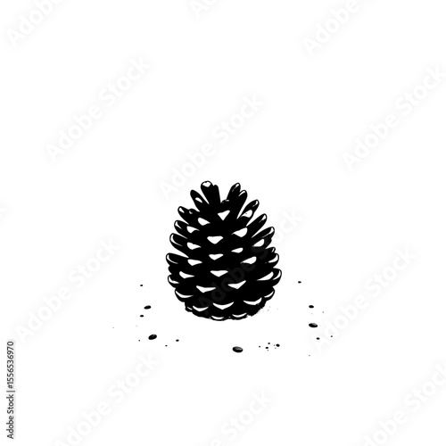 Black silhouette of a pine cone on a white background  