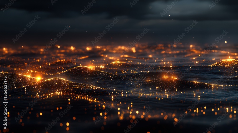 Fototapeta premium City lights on a wavy sea at night