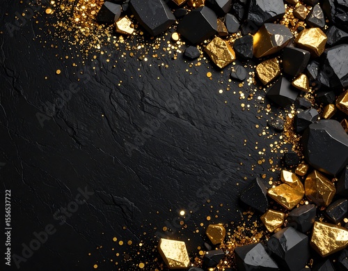 Black stone background with gold accents