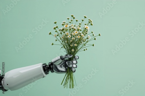 Robotic Arm Gently Holding a Bouquet of Wildflowers
