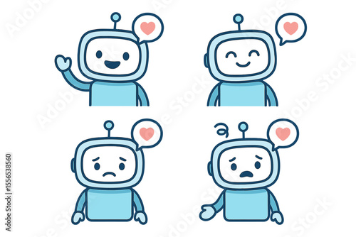 A chatbot set features cartoon robots with various emotions for interacting with service users