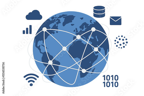 The concepts of global network connectivity, data exchange, big data, and globalization